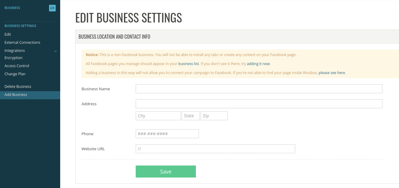 Add business screen