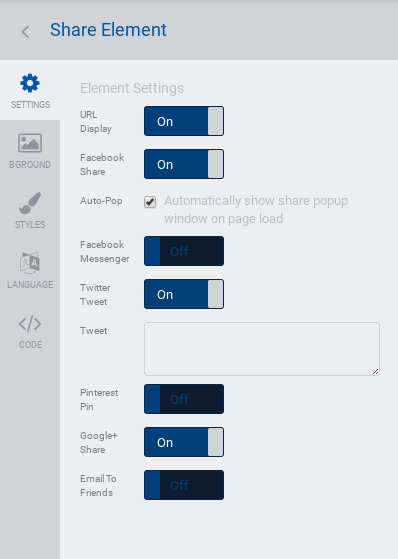 Settings - share element