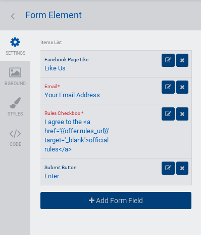 Settings - form element