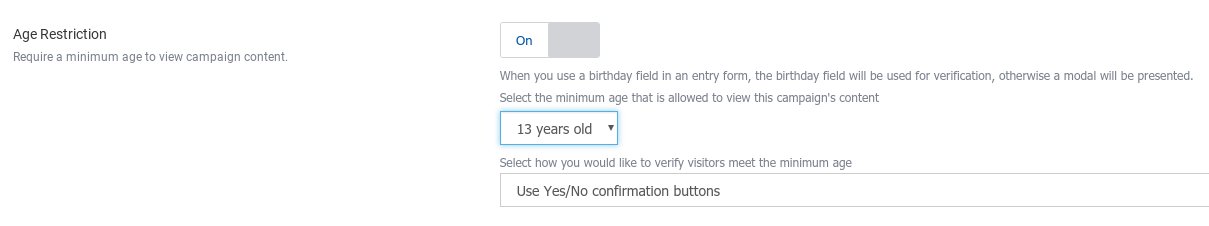 Age gate settings