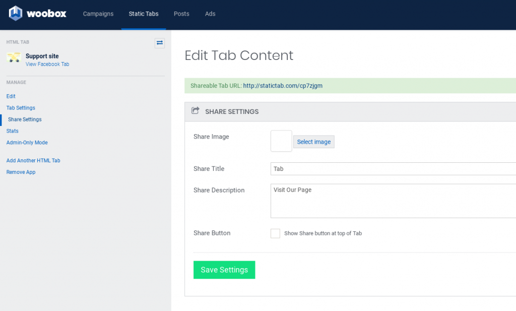 Static tab share setting