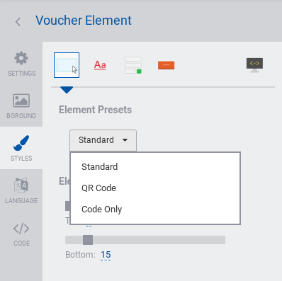 Voucher element - styles tab