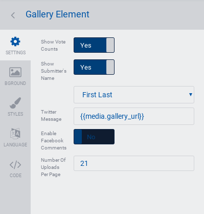 Gallery element settings