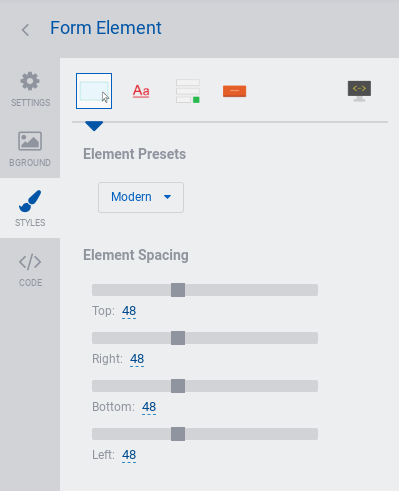 Form element styles tab
