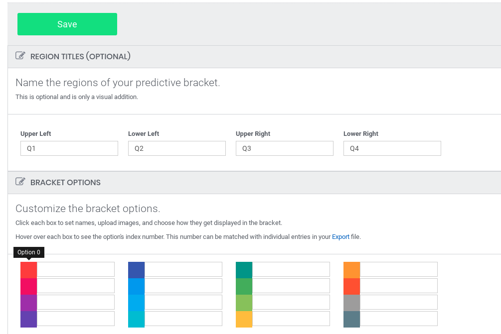 Bracket settings screen - 2019