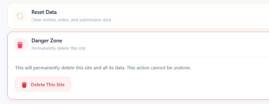 Delete site button 2026