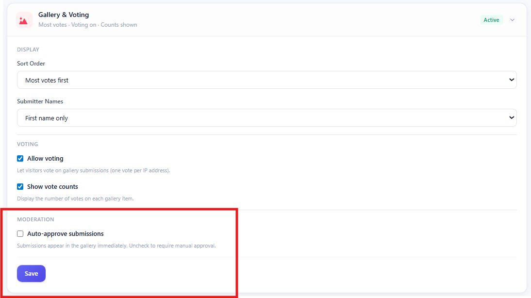 Manual gallery approval - AI Site builder