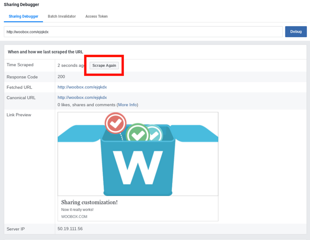Facebook debugger - second scrape