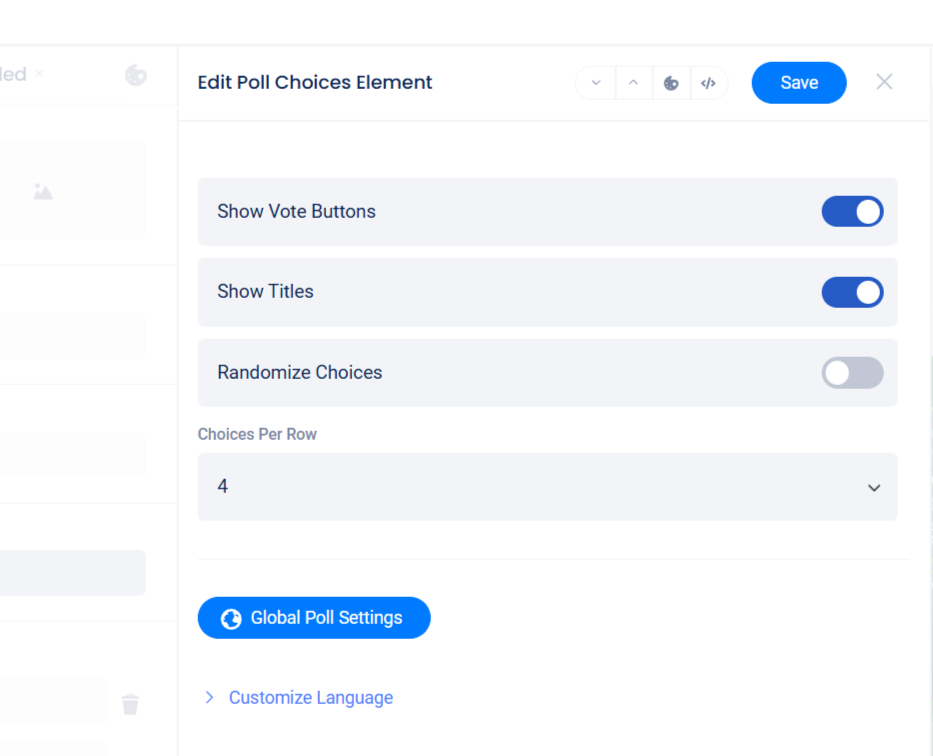 Poll choices element settings