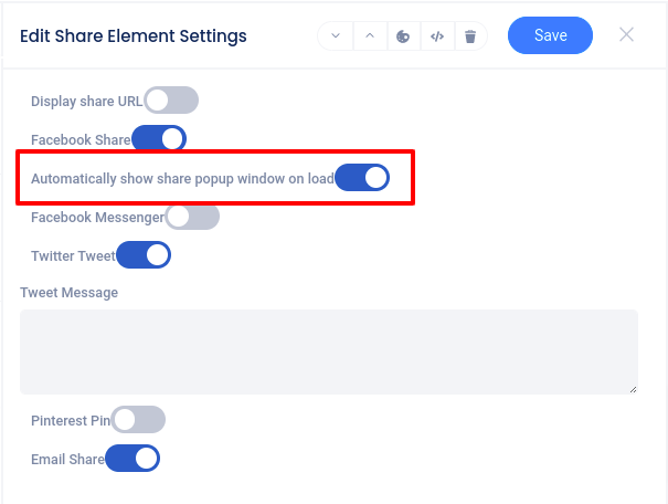 Facebook share auto popup setting