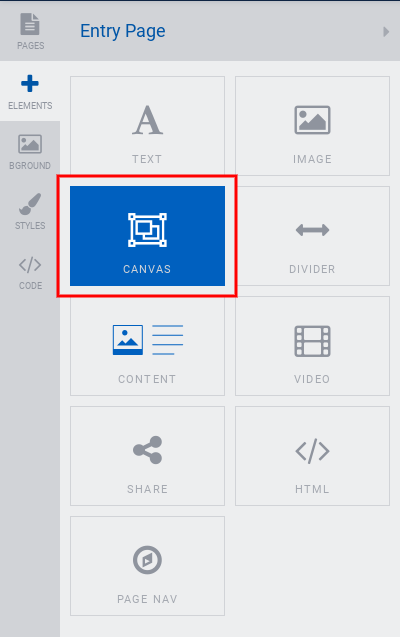 Canvas element from menu