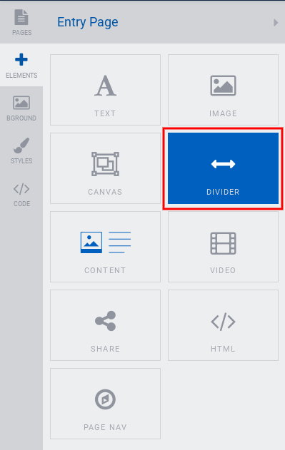Divider element from menu