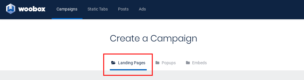 Create campaign - landing page