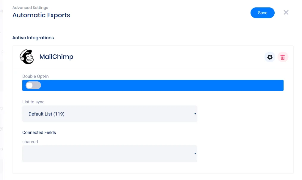 MailChimp sync panel - realtime exports