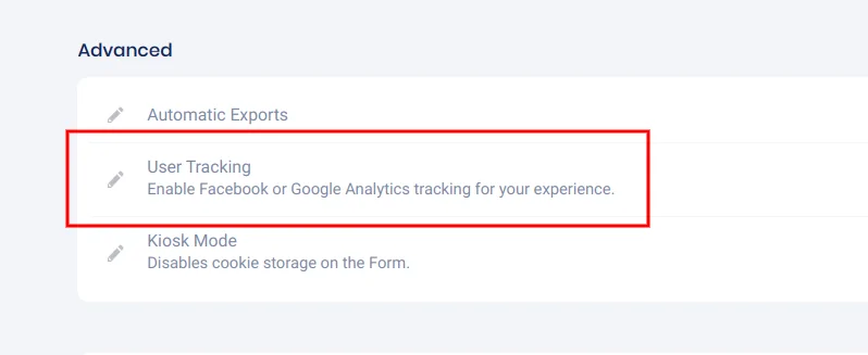 Settings - User tracking