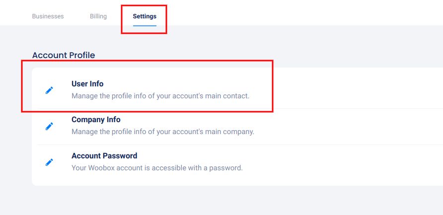 Account settings - user info