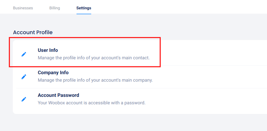 Account settings - user info