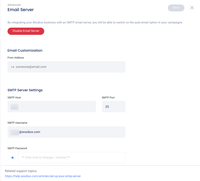 Setup email server panel