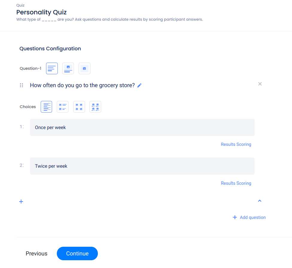 Personality quiz questions page