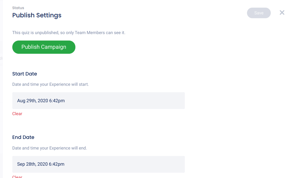 Publish dates panel