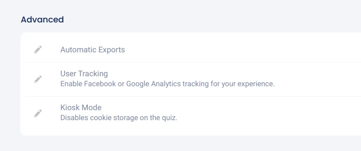 Quiz settings - advanced section
