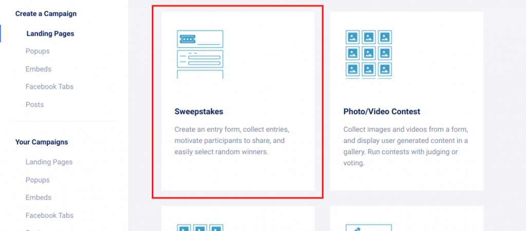 Landing pages - Sweepstakes
