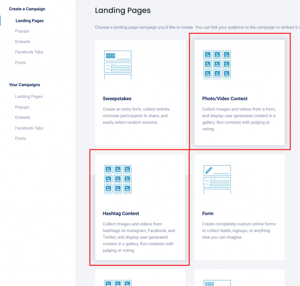 Landing pages - Photo/video contest