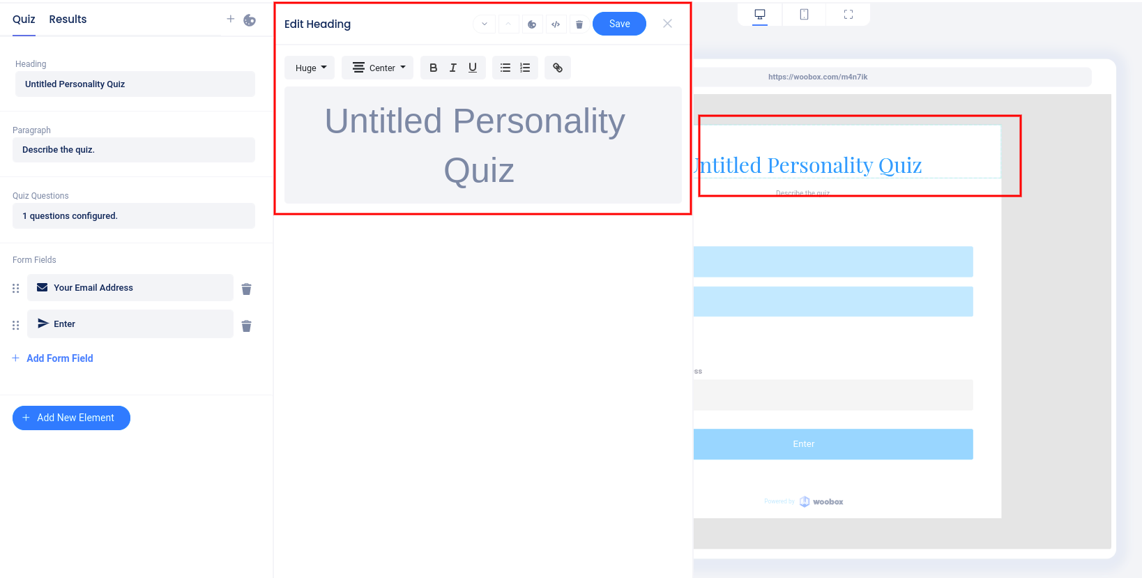 Personality quiz - edit element