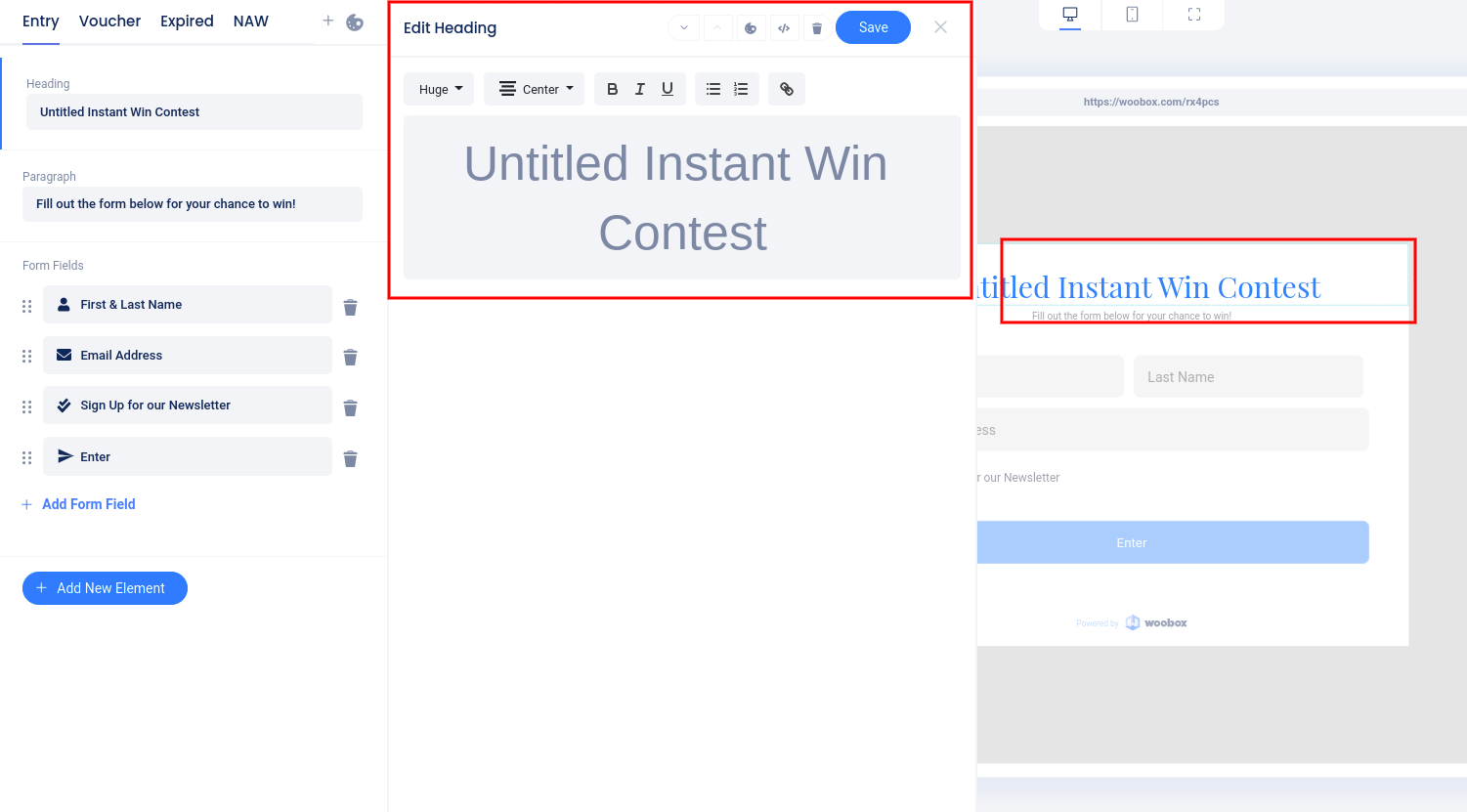 Instant win - customize text element