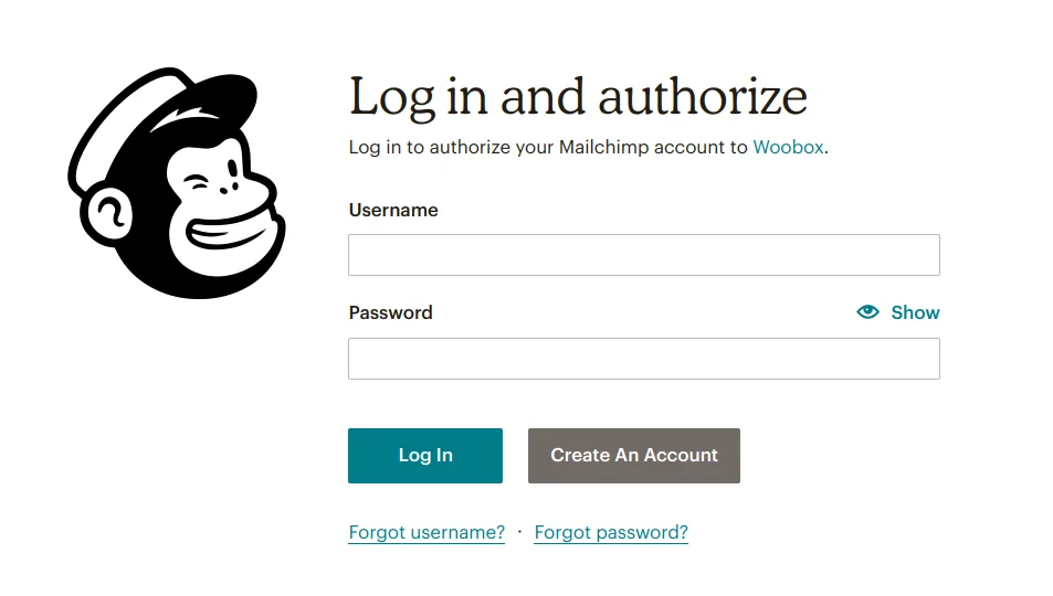 Mailchimp login popup