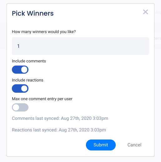 Comment winner picker popup