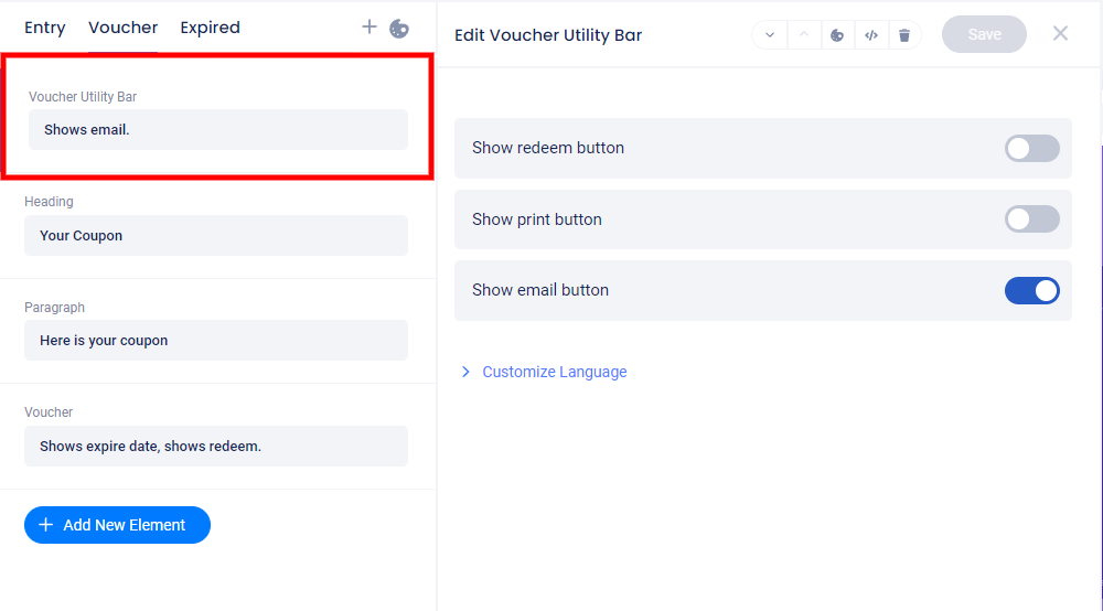 Voucher utility bar settings 2022