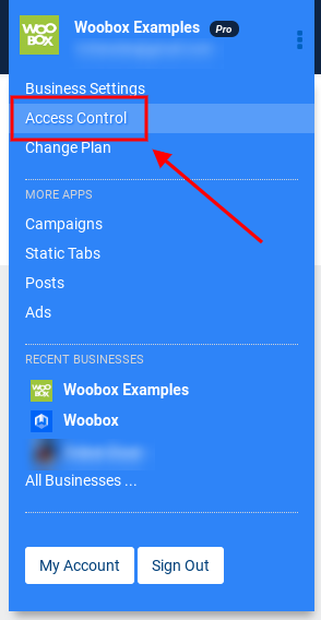 Access Control from drop-down menu