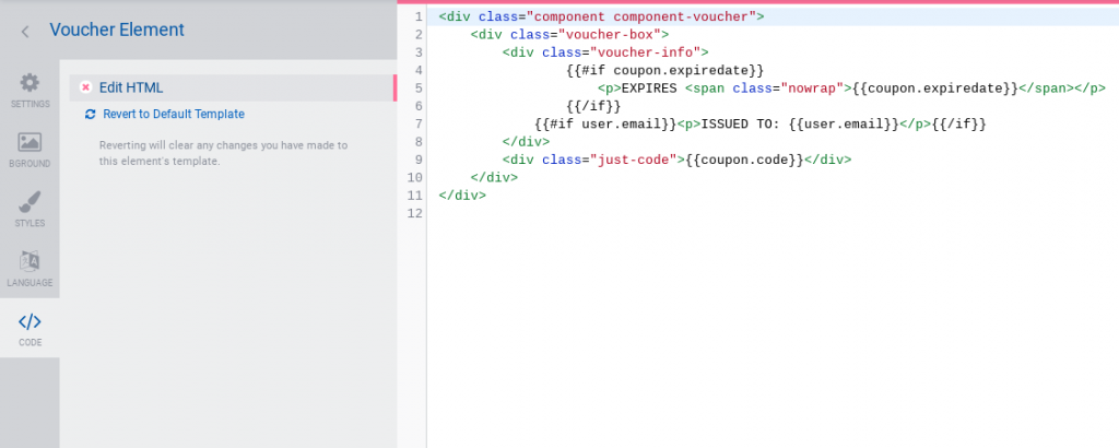 Element - code tab - edit HTML
