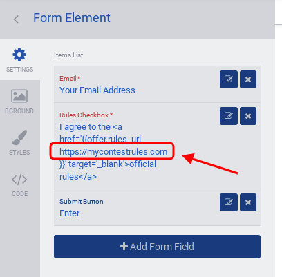 Modified rules link causing error
