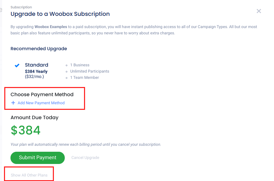 Plan purchase panel
