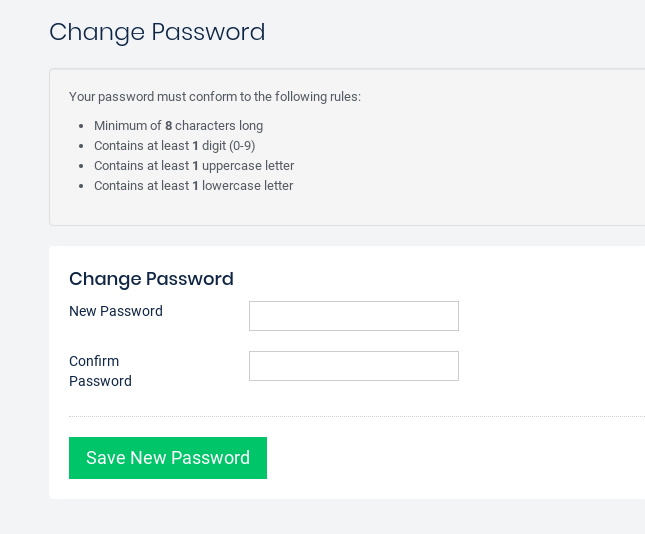 Change password screen