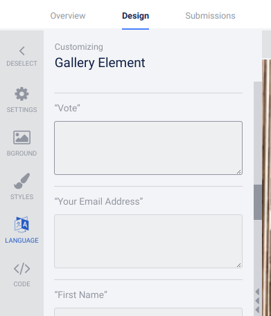 Gallery element language
