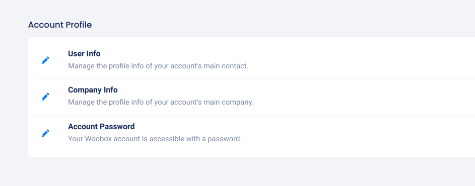 Account settings page