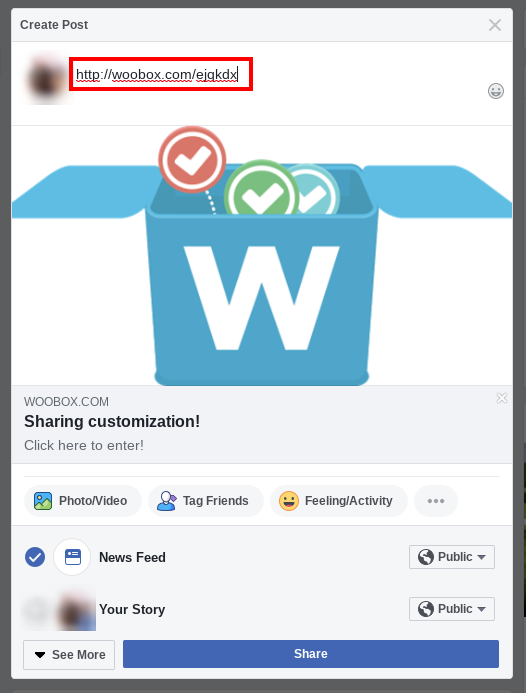 Customized share dialog in Facebook post