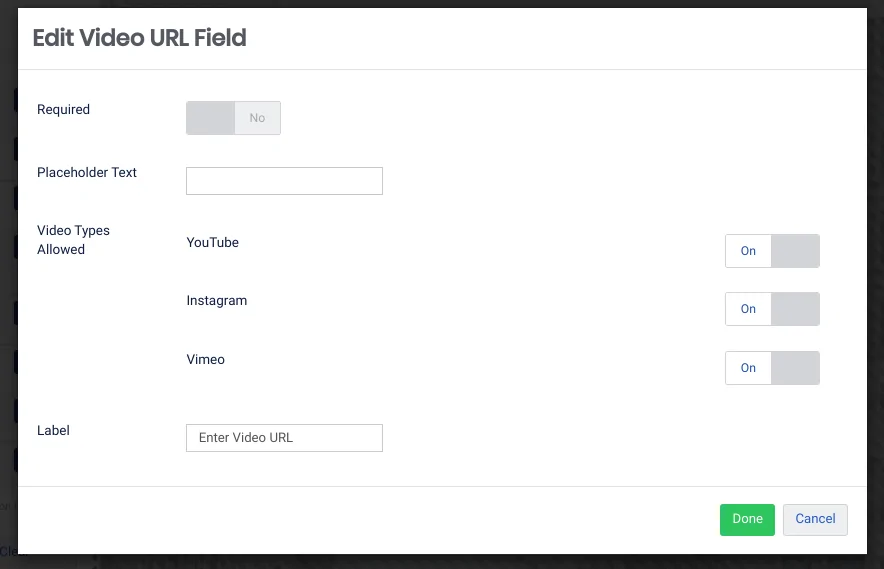 Edit video URL field