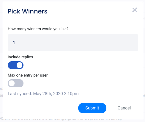 Instagram winner picker popup