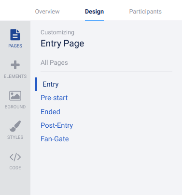Quiz Design tab Pages navigation