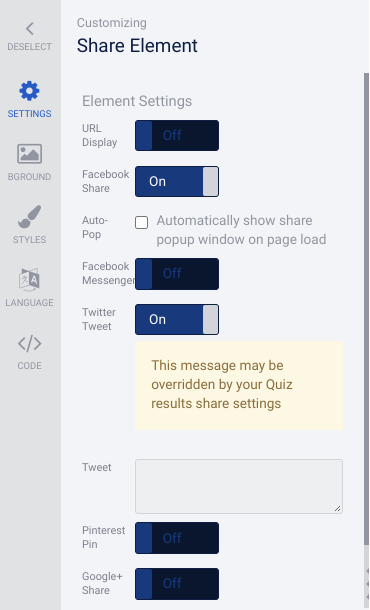 Quiz share element