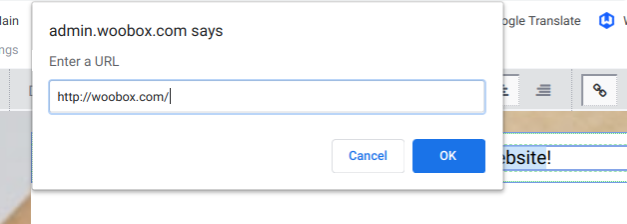 Link URL popup