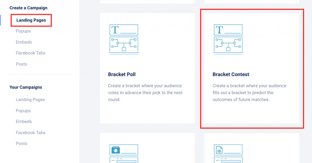Landing pages - Bracket Contest