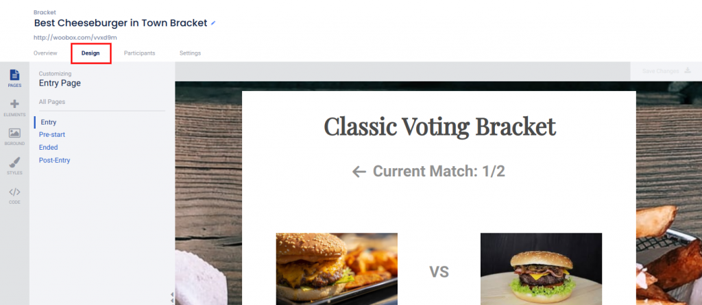 Bracket poll - design tab