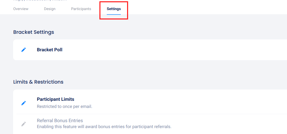 Bracket poll Settings tab
