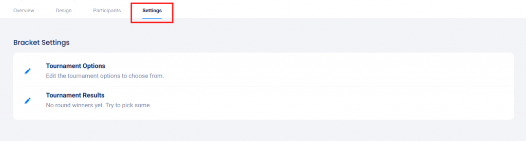 Bracket contest - Settings tab
