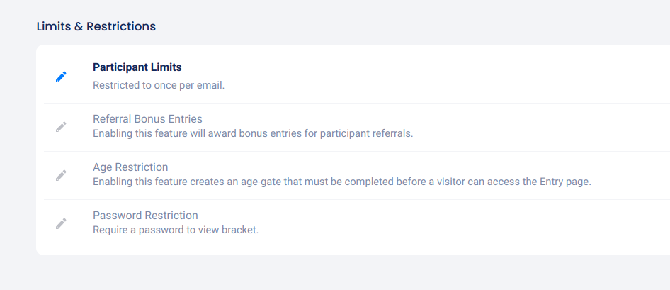 Bracket limits and restrictions